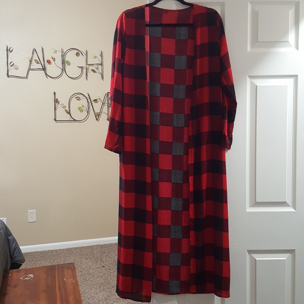 RED/BLACK BUFFALO PLAID longline duster - Picture 6 of 8